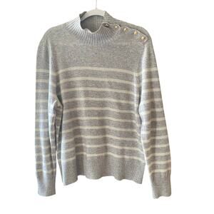 Charter Club 100% Cashmere Knit Sweater Gray White Striped Womens Size Large